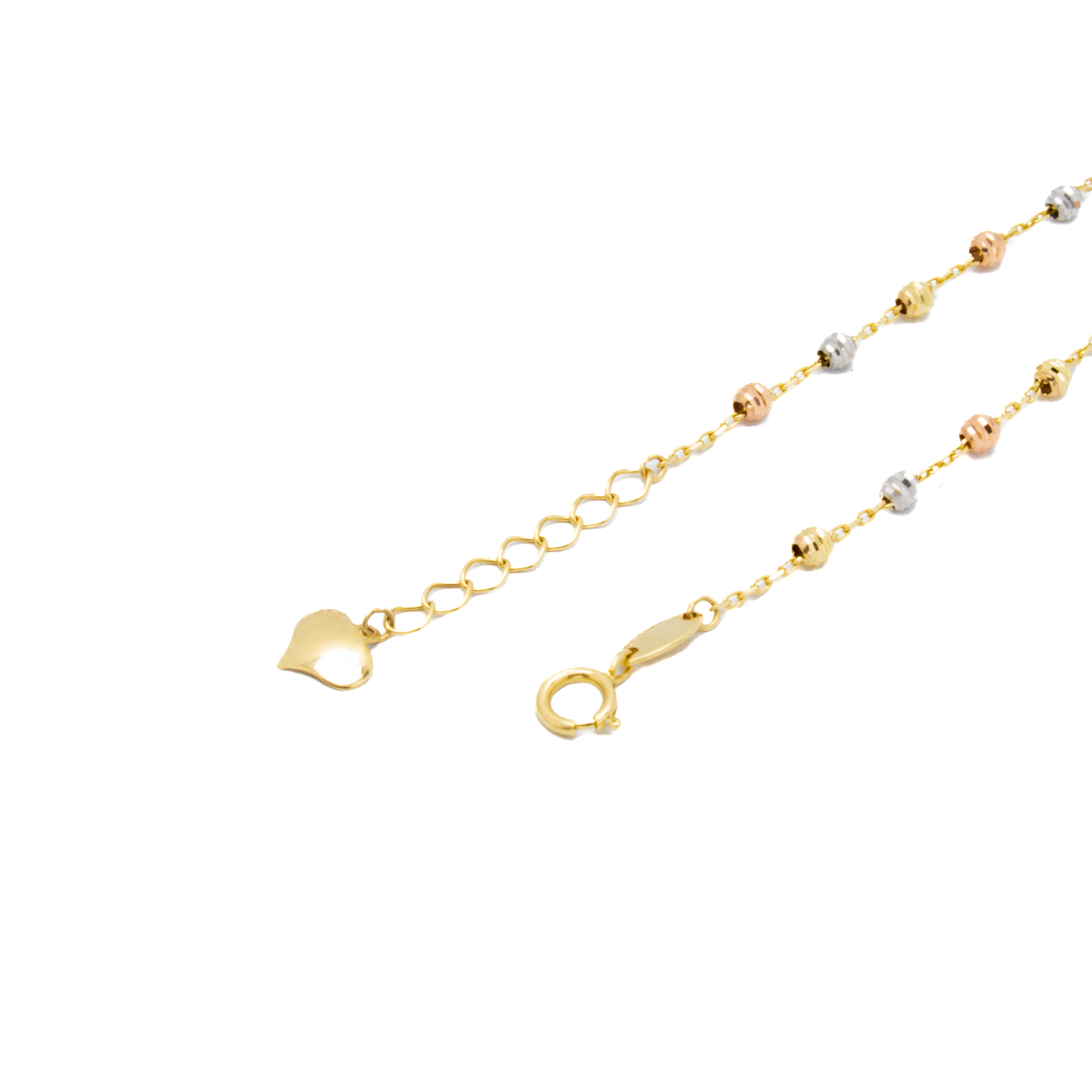 Pulsera Bolitas 3 Oros Corazón Oro 10 Kilates.
