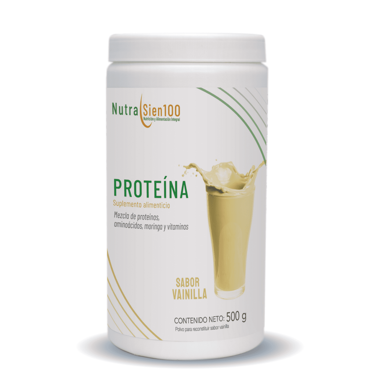 Nutrasien100 Proteína en polvo sabor Vainilla 22 g proteína por porción Keto Pre workout Sin Azúcar 500g - 17 porciones