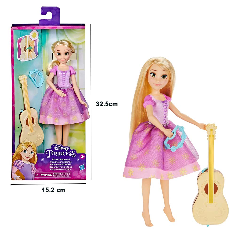 Muñeca Princesa de Disney Hasbro Rapunzel y su guitarra que cambia de color con la luz del sol F3391
