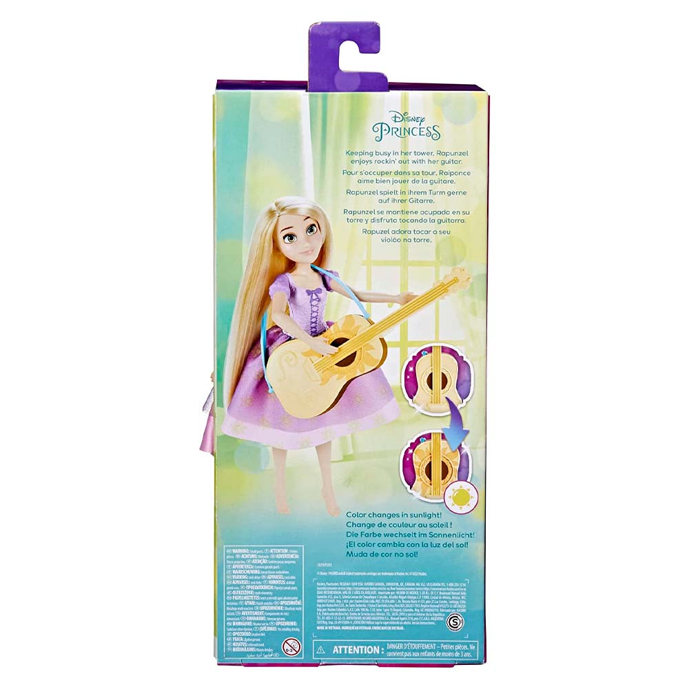 Muñeca Princesa de Disney Hasbro Rapunzel y su guitarra que cambia de color con la luz del sol F3391