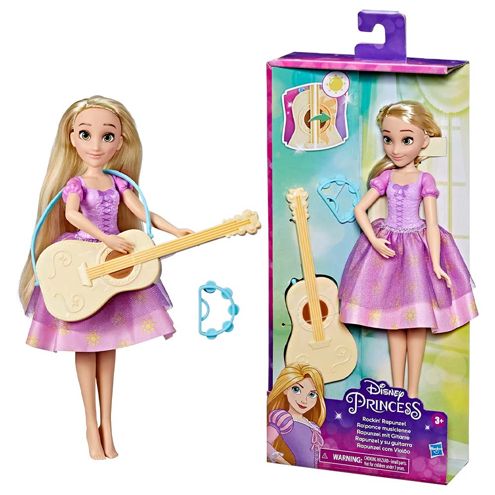 Muñeca Princesa de Disney Hasbro Rapunzel y su guitarra que cambia de color con la luz del sol F3391