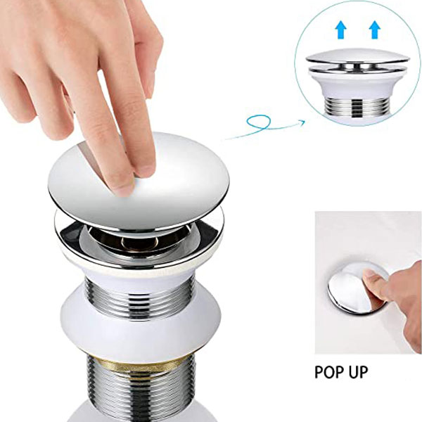 Tapón De Desagüe Cromado Para Lavabo - Clic-Clac, Diámetro 66 Mm, Rosca M8, Para Cocina Y Baño