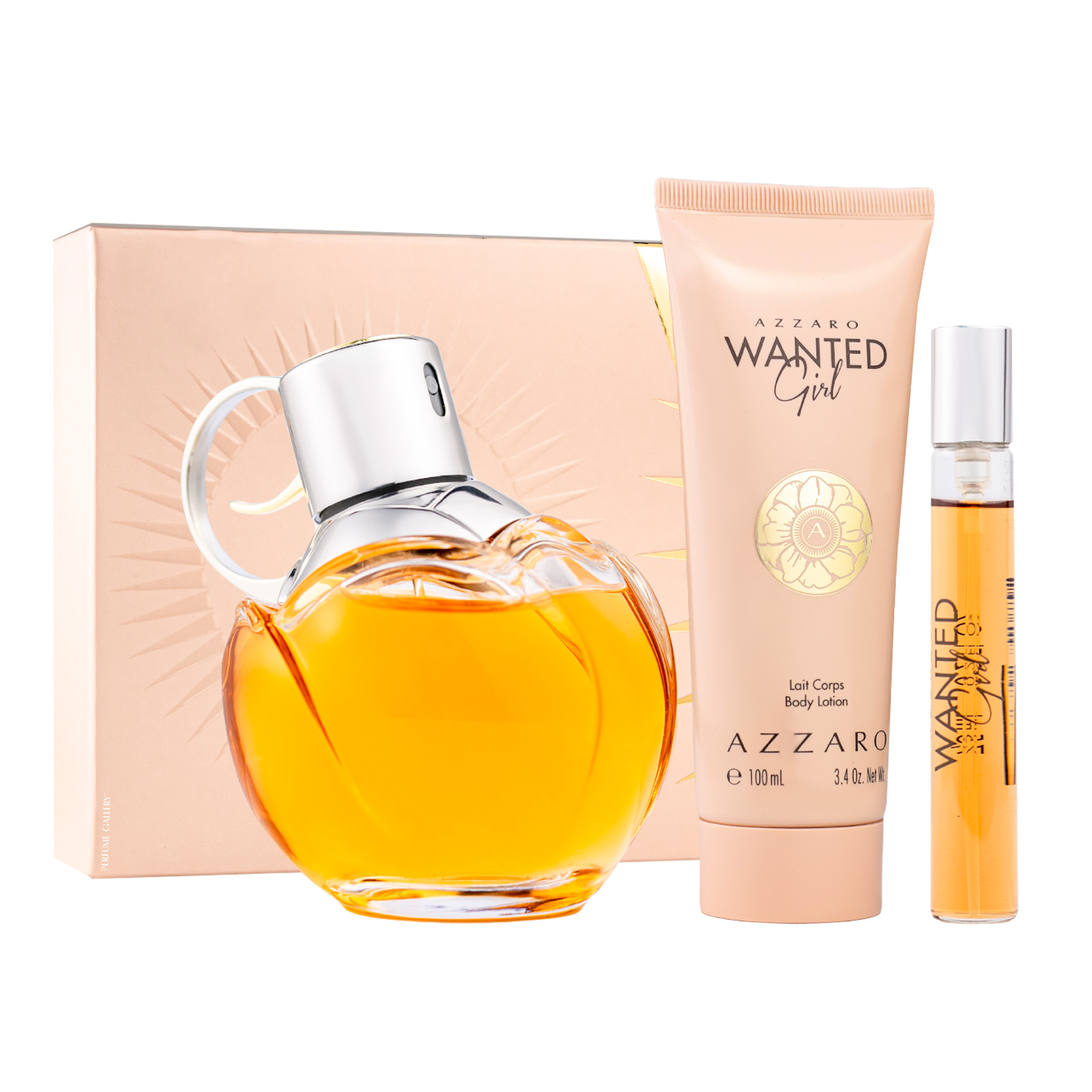 SET DAMA AZZARO WANTED EDP 80ML + BODY LOTION 100ML + PERFUMERO