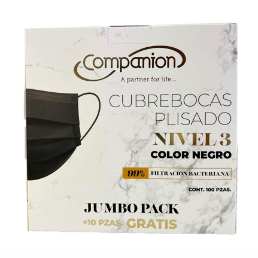 Cubrebocas plisado n3 negro  100 piezas..