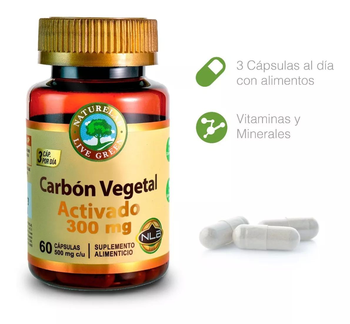 Carbón Vegetal Activado 300 Mg 60 Cápsulas - Naturelab