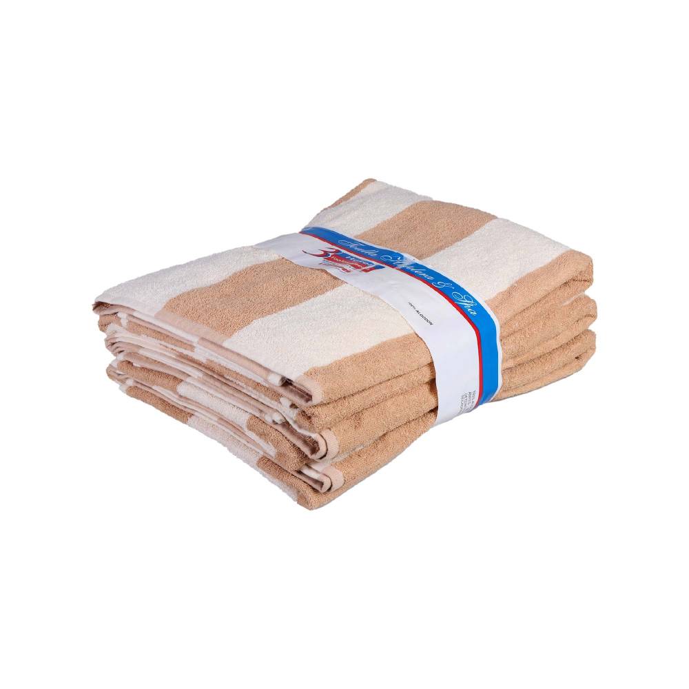 La Josefina Toalla rayada para Playa o Alberca grande, 3 Piezas, 170x90 cm (Modelo beige)