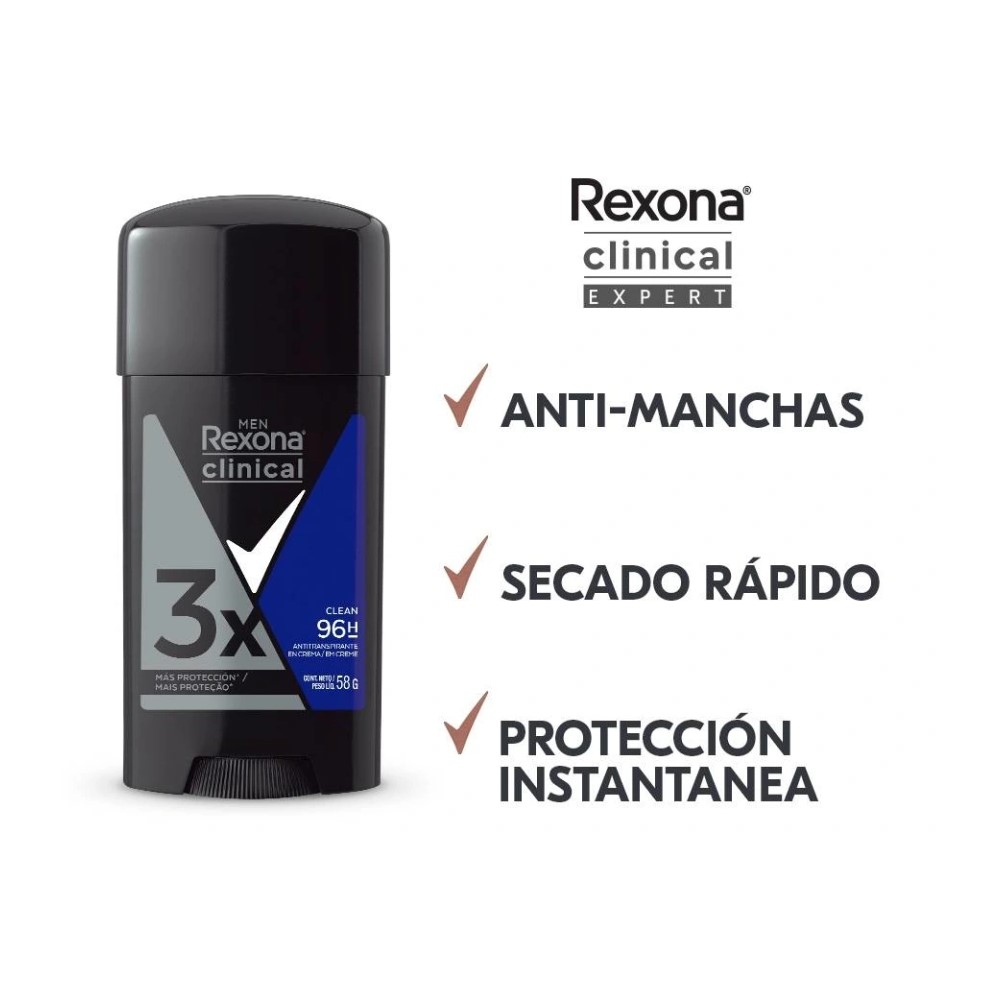 Antitranspirante En Crema Rexona Clinical Para Hombre, 58g c/u, 3 Piezas