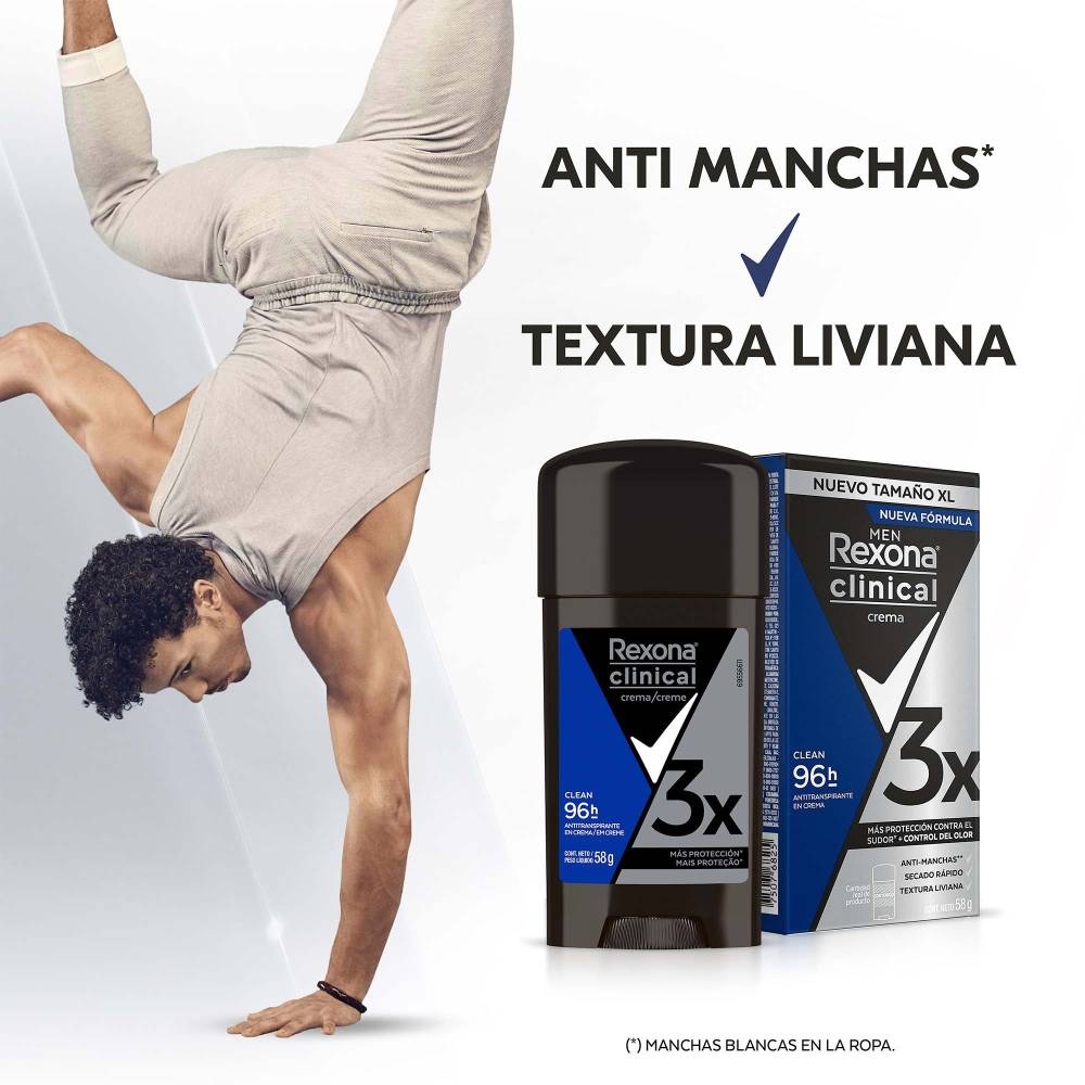 Antitranspirante En Crema Rexona Clinical Para Hombre, 58g c/u, 3 Piezas