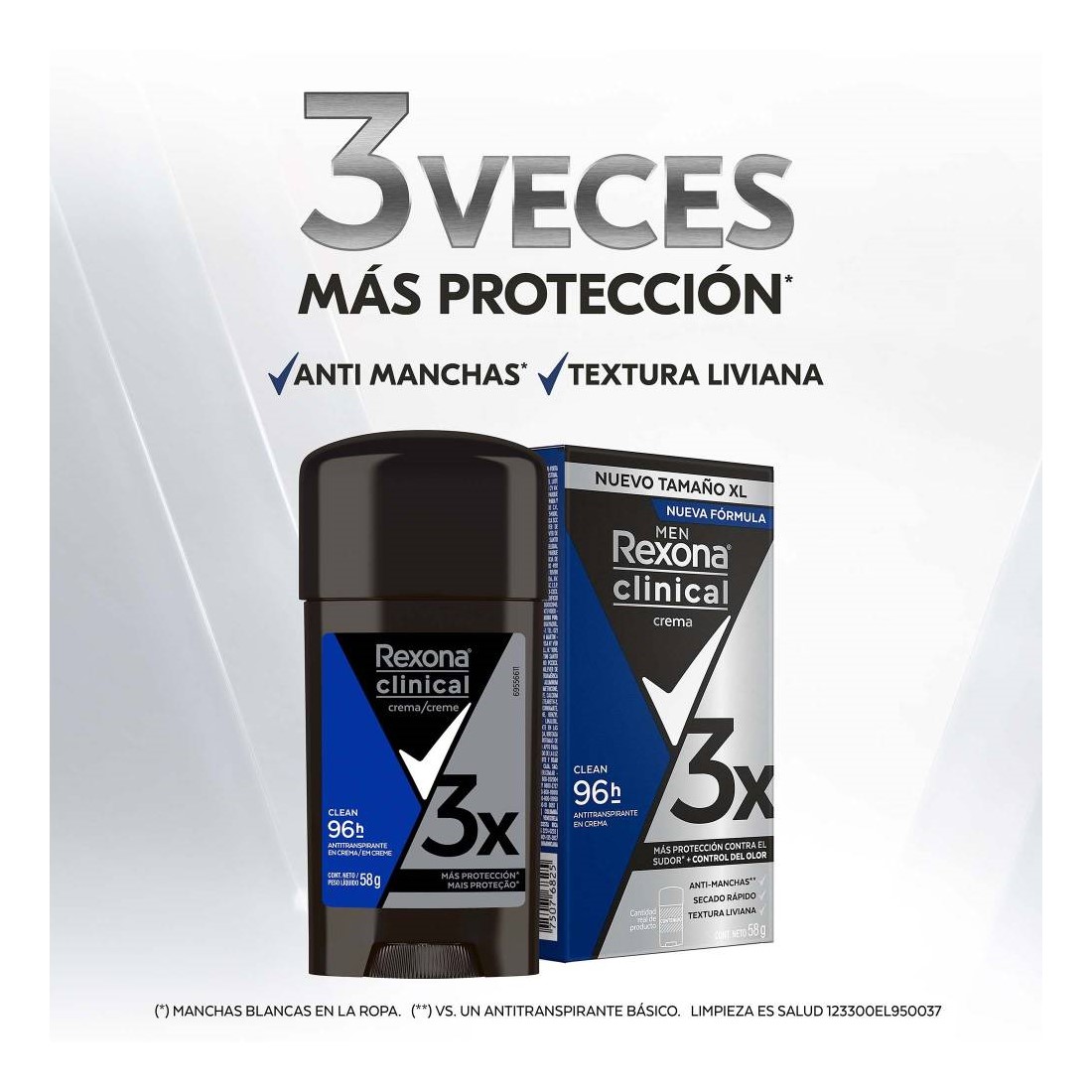 Antitranspirante En Crema Rexona Clinical Para Hombre, 58g c/u, 3 Piezas