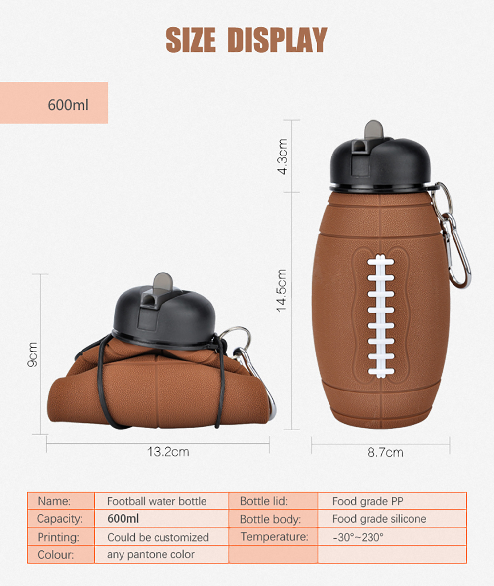 Botella Balon Plegable Para Agua, Botella Deporte Futbol Americano NFL, Portable y Reusable
