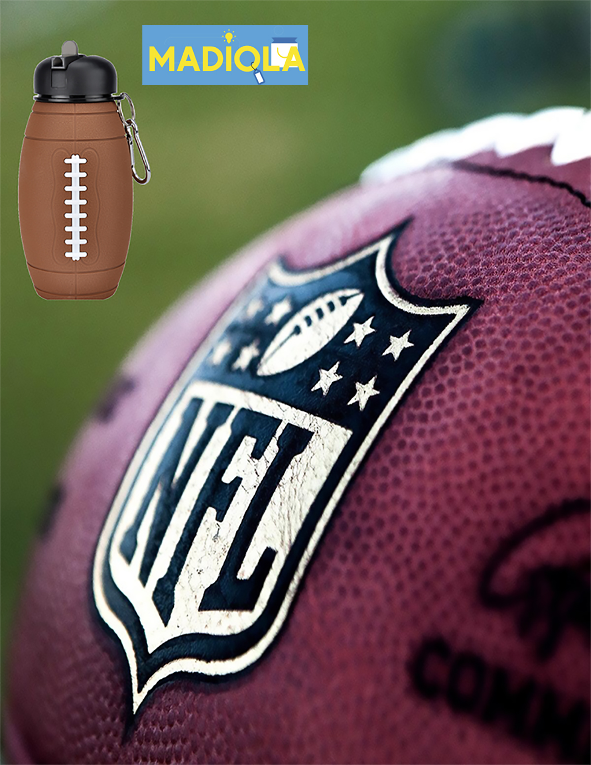 Botella Balon Plegable Para Agua, Botella Deporte Futbol Americano NFL, Portable y Reusable