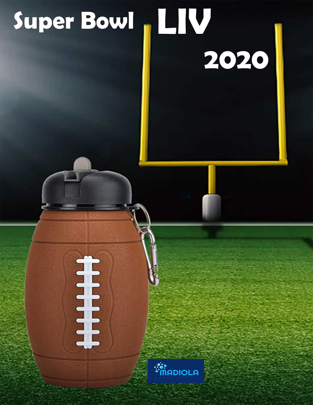 Botella Balon Plegable Para Agua, Botella Deporte Futbol Americano NFL, Portable y Reusable