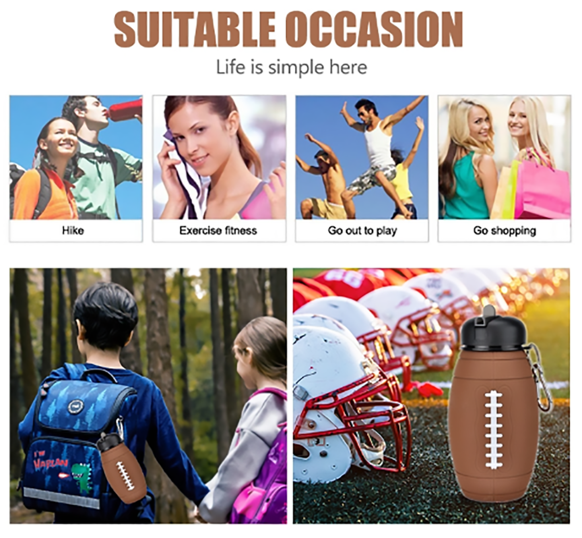 Botella Balon Plegable Para Agua, Botella Deporte Futbol Americano NFL, Portable y Reusable