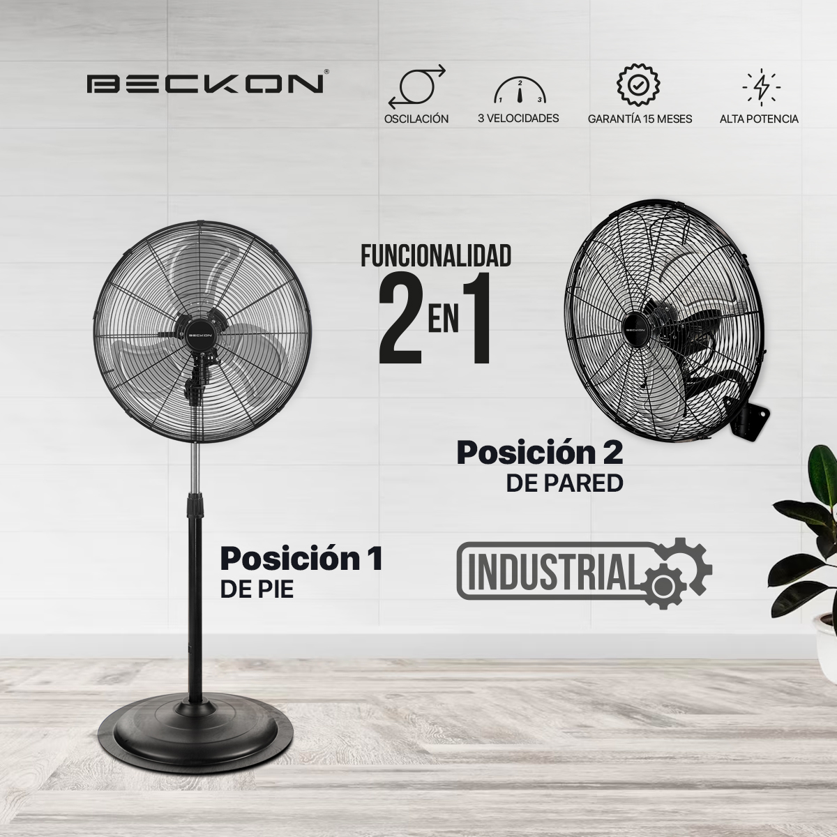 Ventilador de pedestal pared 2 en 1 uso rudo industrial bodega eventos 50cm Beckon