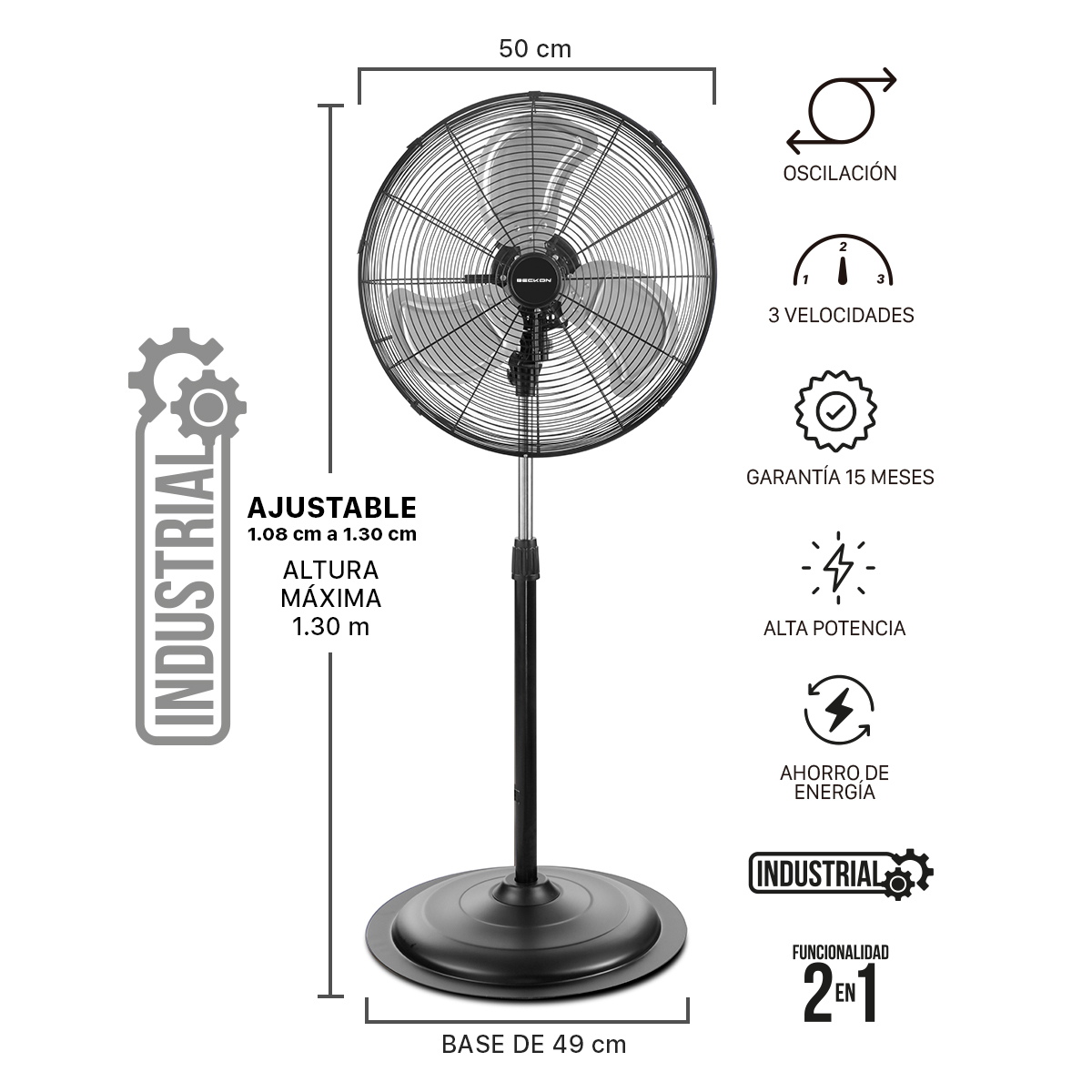 Ventilador de pedestal pared 2 en 1 uso rudo industrial bodega eventos 50cm Beckon
