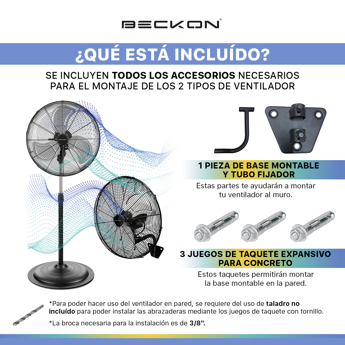 Ventilador de pedestal pared 2 en 1 uso rudo industrial bodega eventos 50cm Beckon