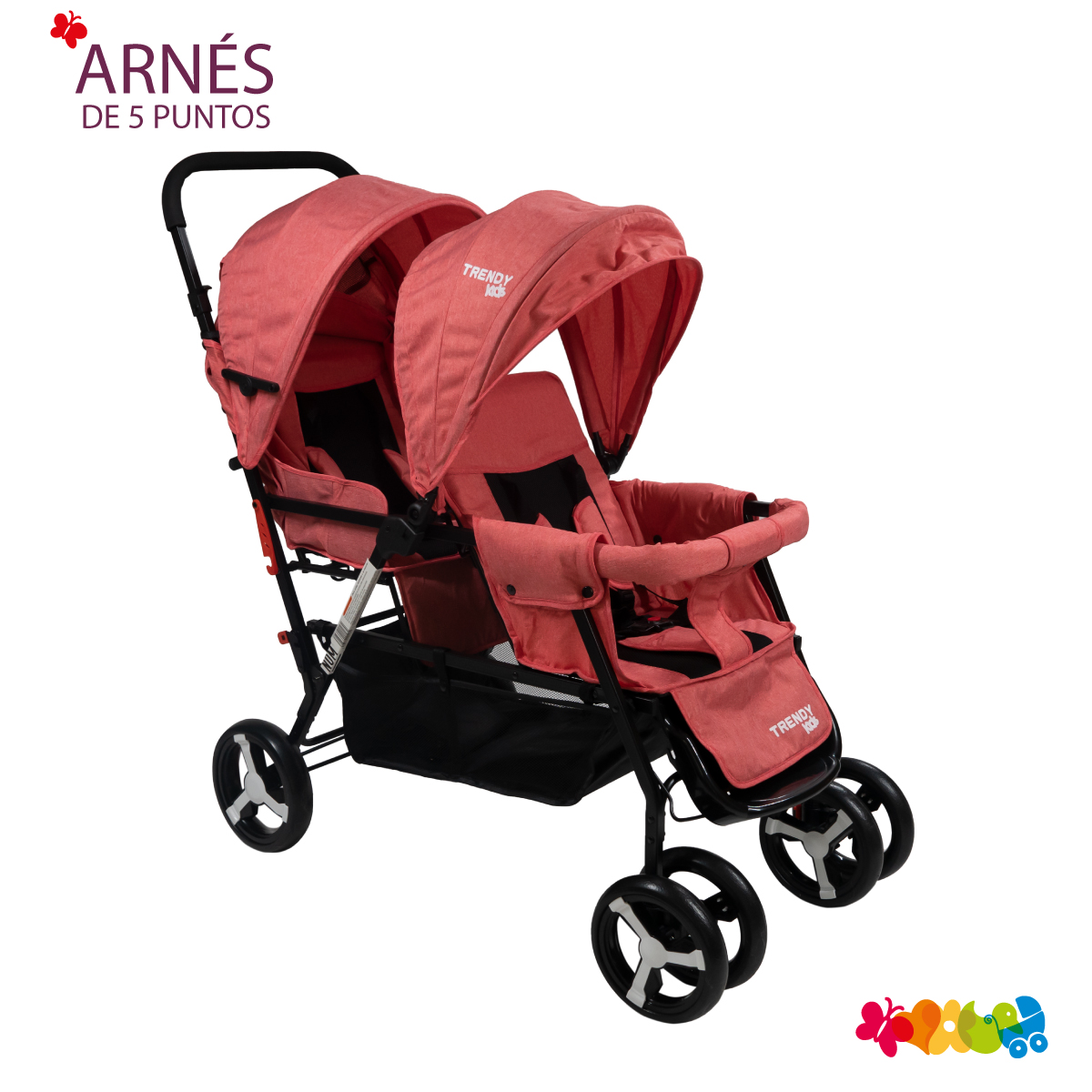 Carriola Para Bebé Doble Trendy Kids Twiny Reclinable Coral