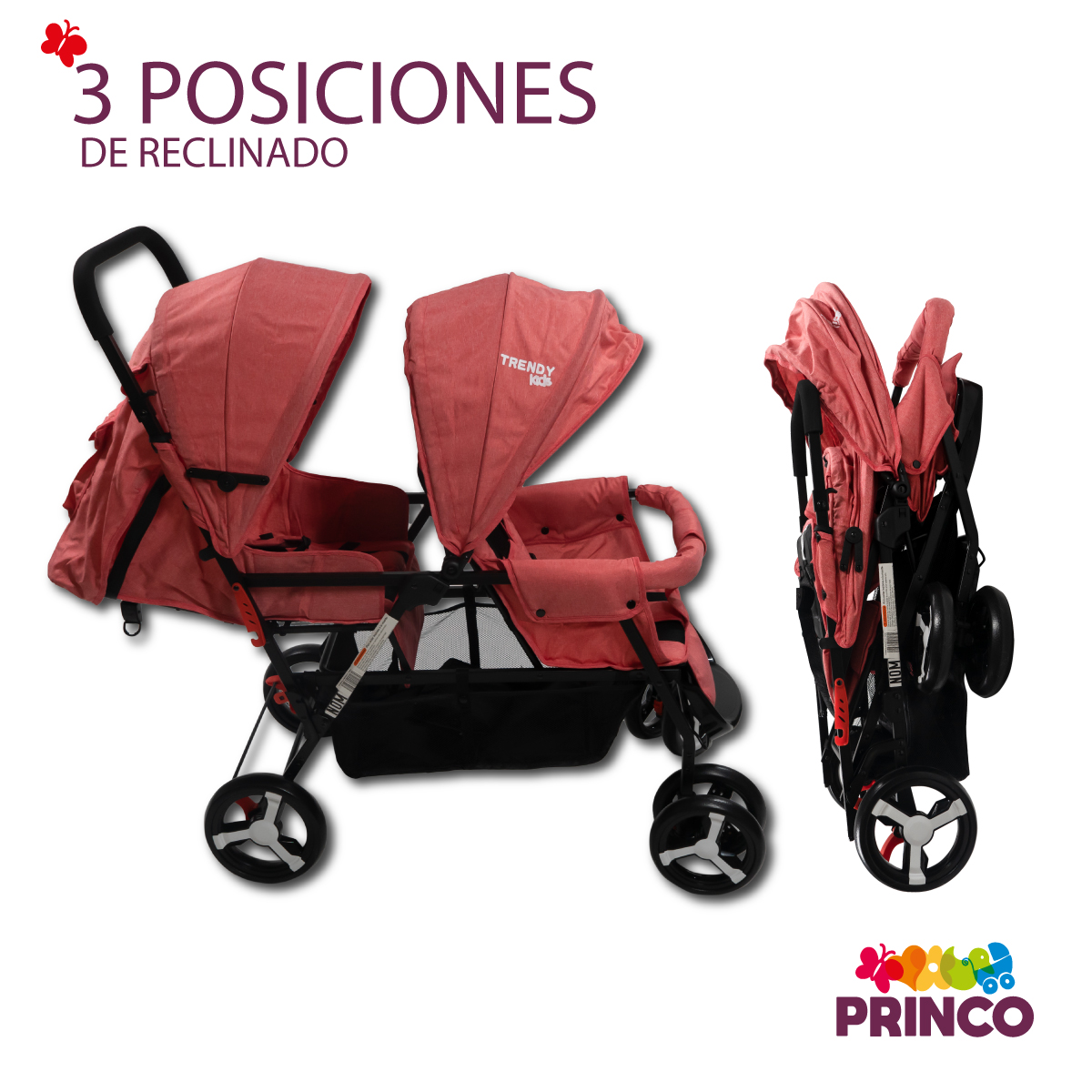 Carriola Para Bebé Doble Trendy Kids Twiny Reclinable Coral