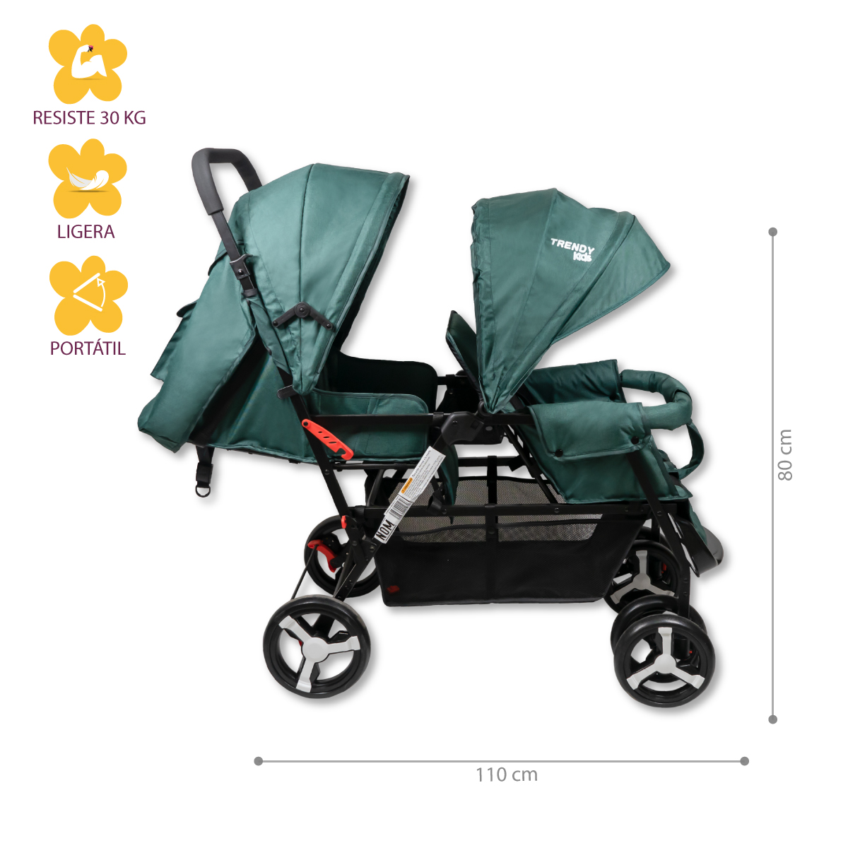 Carriola Para Bebé Doble Trendy Kids Twiny Reclinable Turquesa
