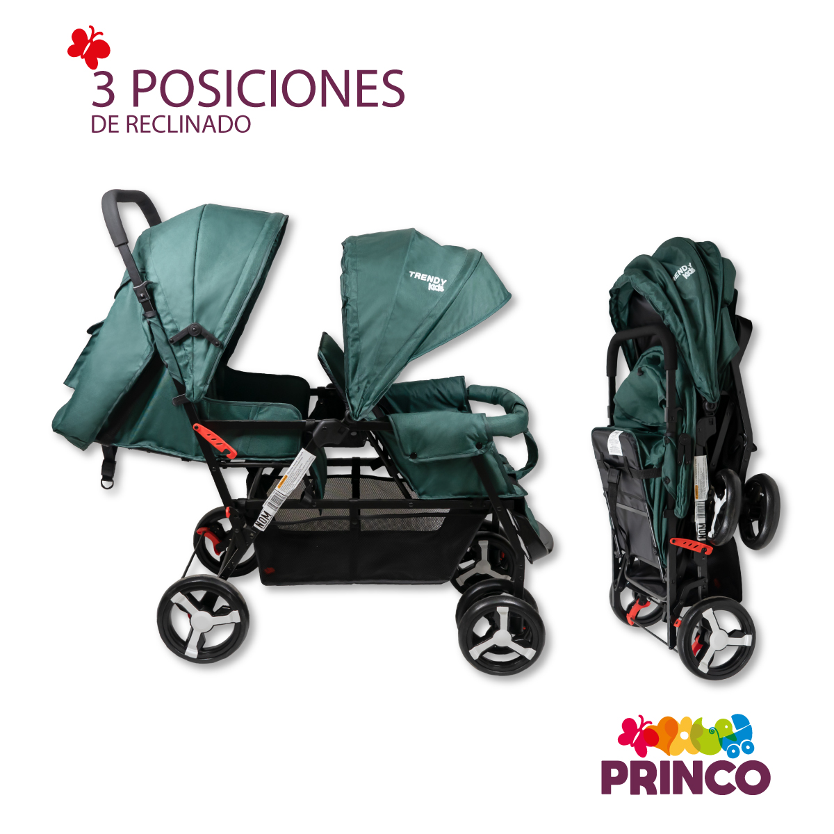 Carriola Para Bebé Doble Trendy Kids Twiny Reclinable Turquesa