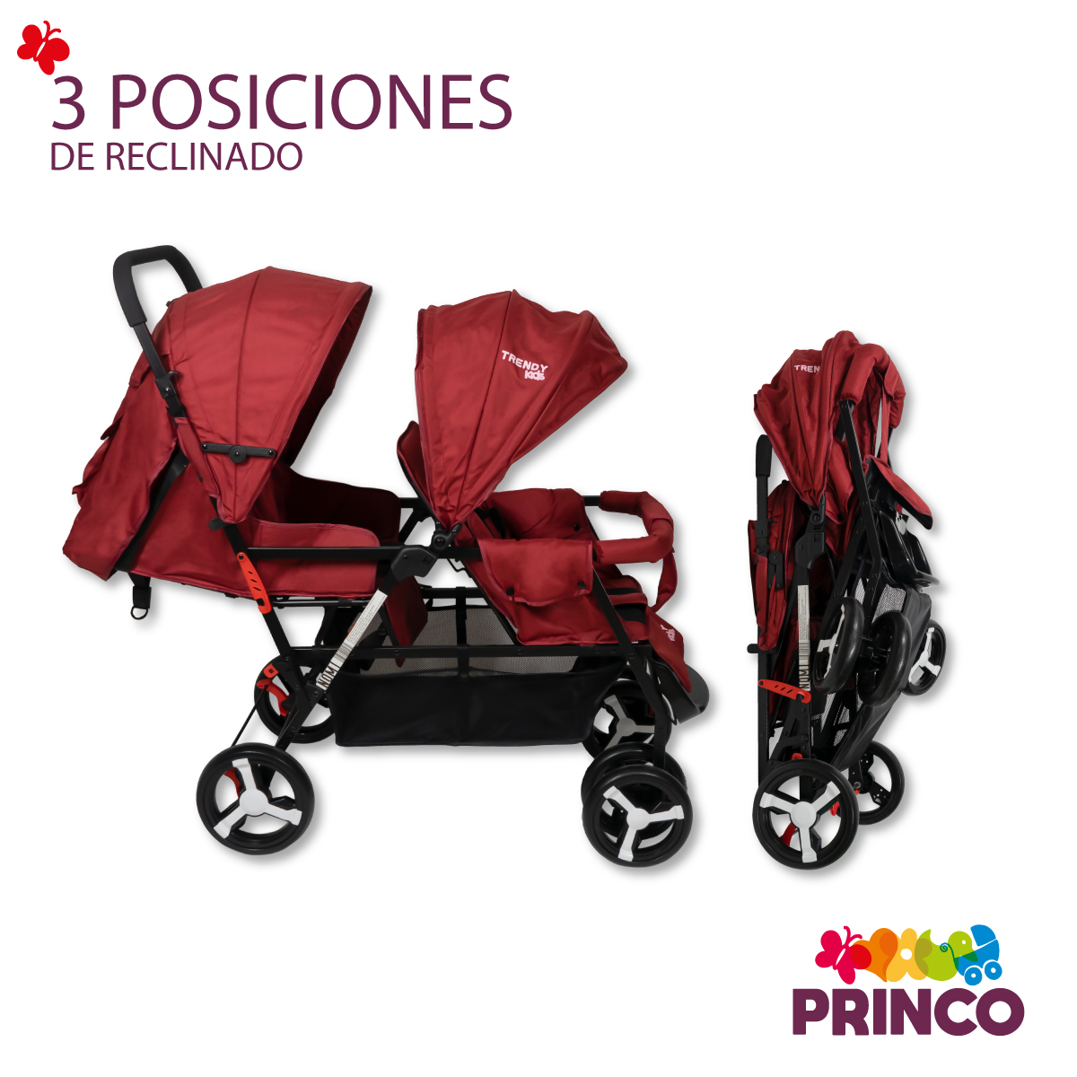 Carriola Para Bebé Doble Trendy Kids Twiny Reclinable Rojo