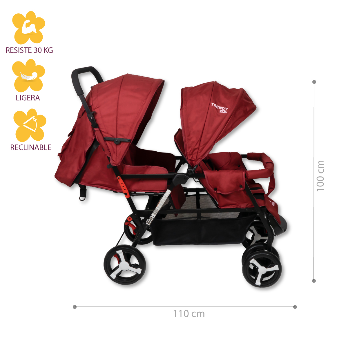 Carriola Para Bebé Doble Trendy Kids Twiny Reclinable Rojo