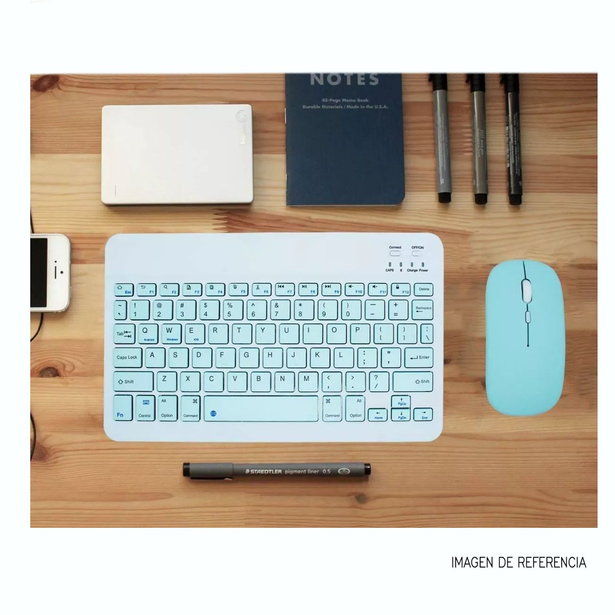 Kit Inalámbrico Mini teclado y Mouse Recargables BluetoothTecla Ñ  Bt8022 Azul 