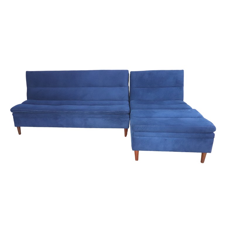 Sala Esquinera Terciopelo Azul Sofá cama Sillón Taburete Baúl Boston