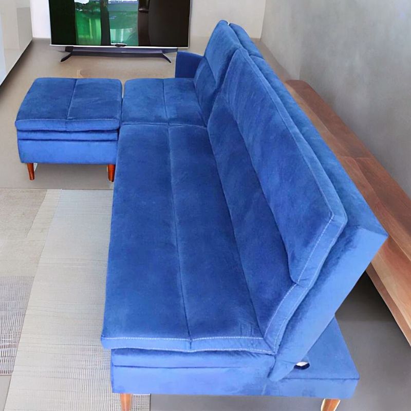 Sala Esquinera Terciopelo Azul Sofá cama Sillón Taburete Baúl Boston
