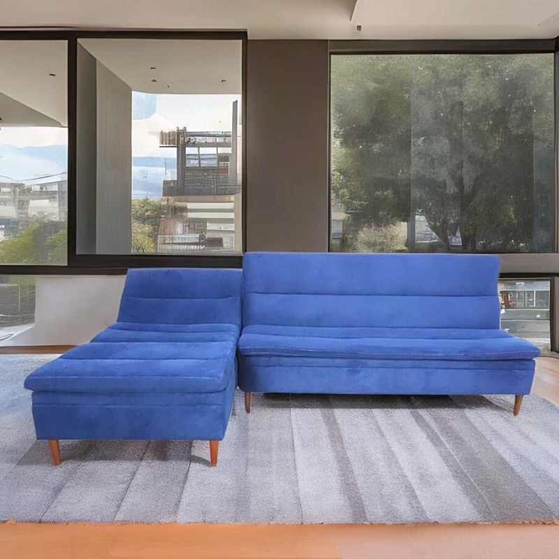 Sala Esquinera Terciopelo Azul Sofá cama Sillón Taburete Baúl Boston