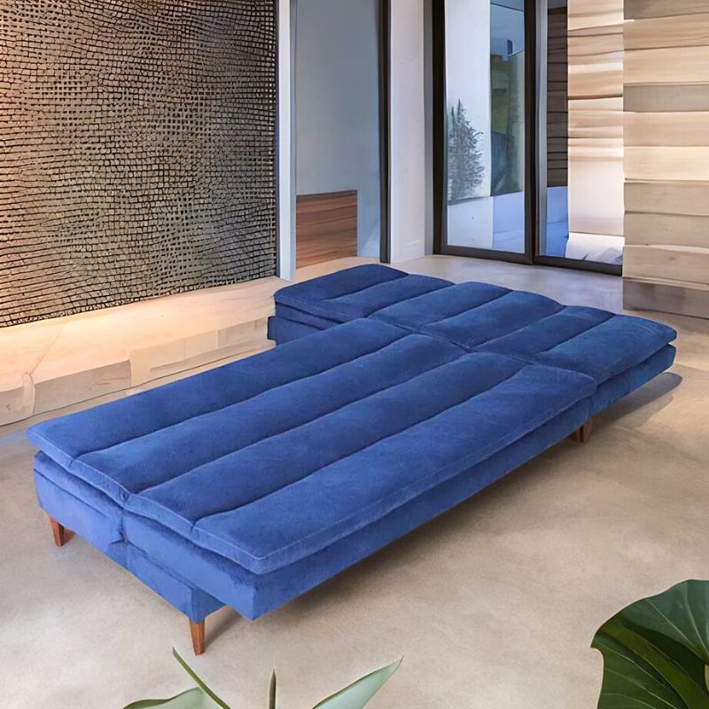 Sala Esquinera Terciopelo Azul Sofá cama Sillón Taburete Baúl Boston