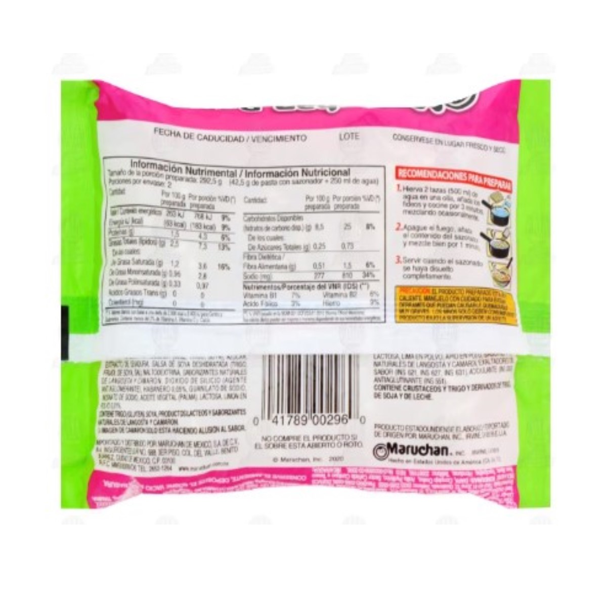 Sopa instantánea Maruchan ramen sabor camarón limón y habanero, 24 Piezas 85 g, c/u