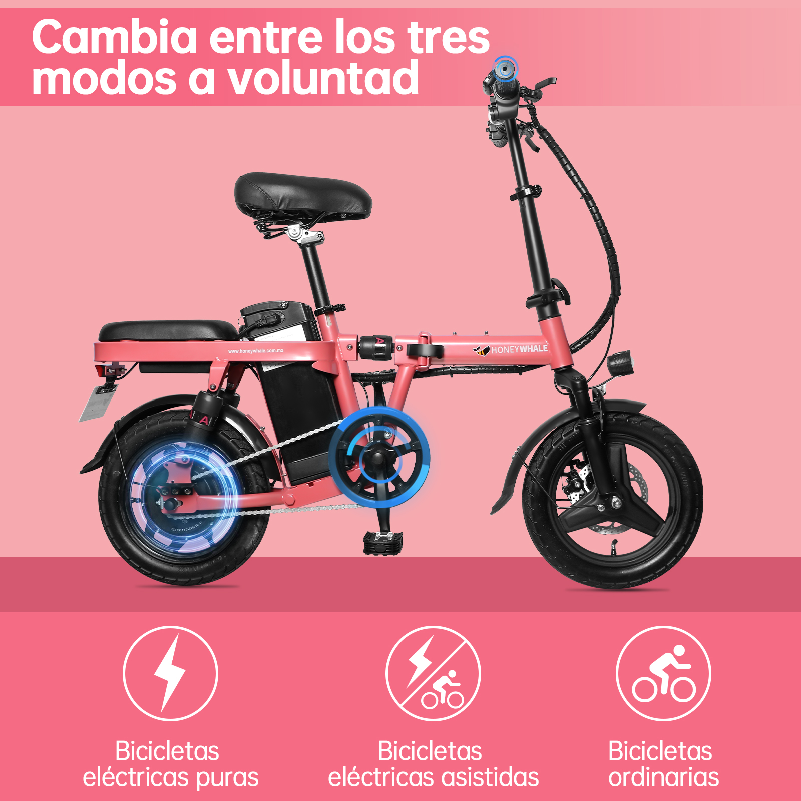 Bicicleta Eléctrica Plegable Honey Whale S6-S Pro Rosa