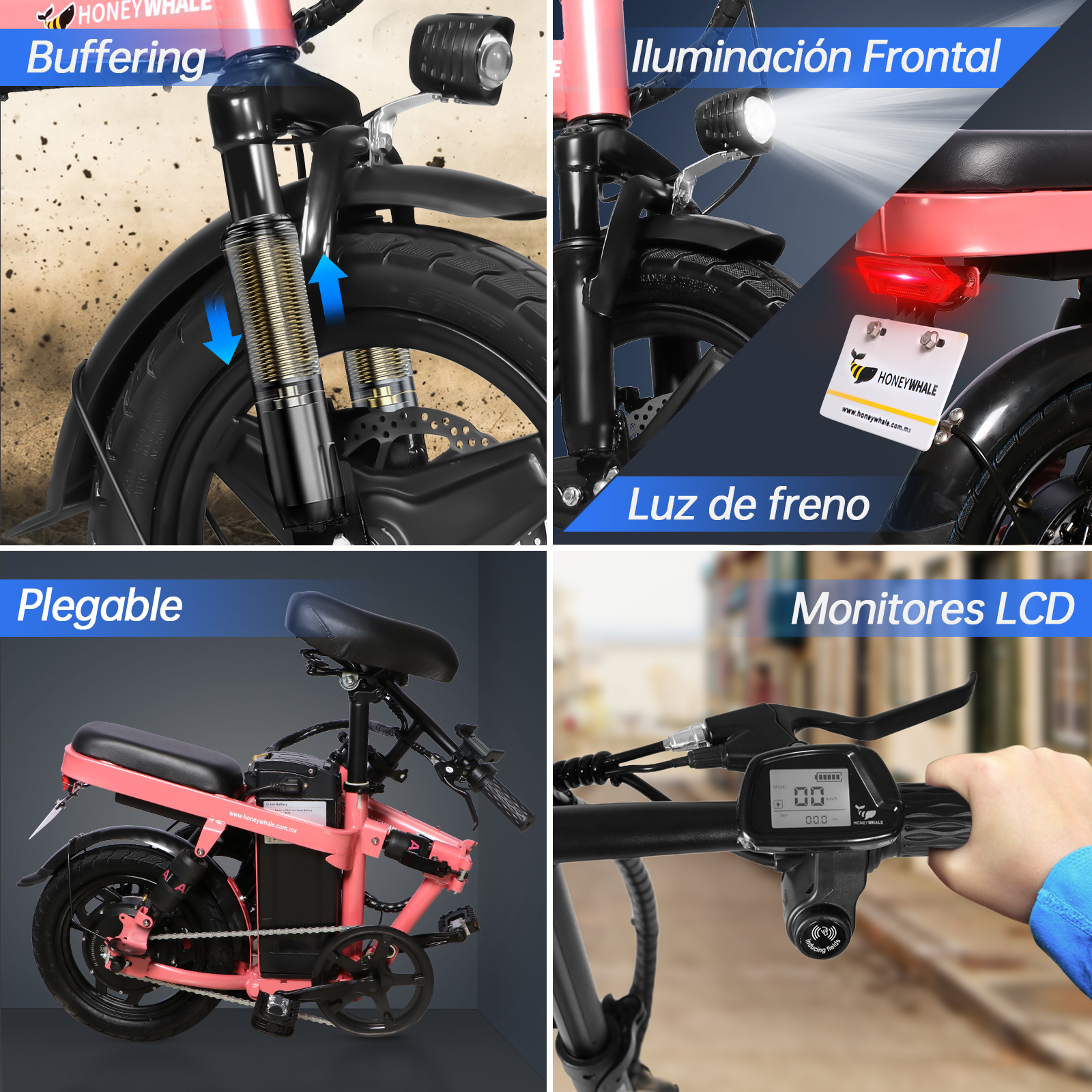 Bicicleta Eléctrica Plegable Honey Whale S6-S Pro Rosa