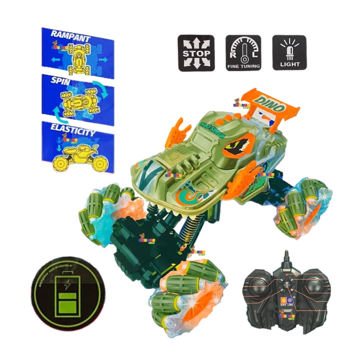 Camioneta Dinosaurio Todo Terreno A Control Remoto con Luces y Sonido Stunt