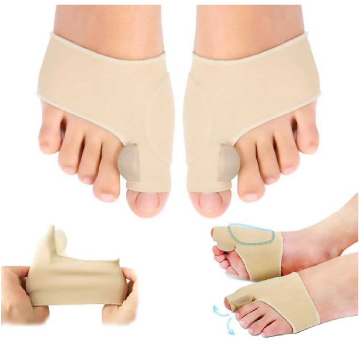 MADIOLA Almohadilla de Gel Protector de Juanetes Mangas Corrector Juanete Hallux Valgus Separador de Dedos de Pie + Liga ejercitadora. Alivia Dolor de Pies en Hombres y Mujeres Uso Dia o Noche 3 Pzas
