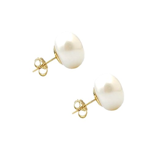 Aretes Perlas Cultivadas Grandes 12 mm Chapa de Oro A017