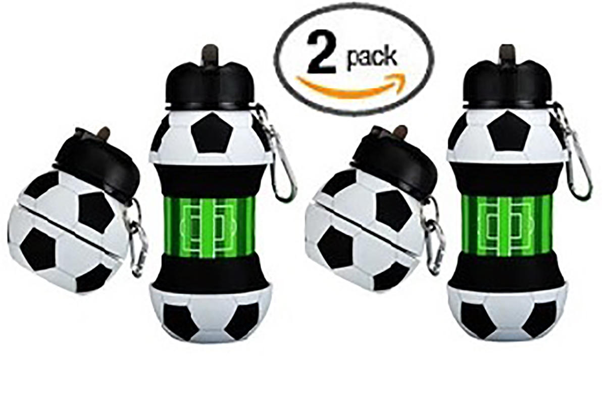 MADIOLA Botella de Agua Deportiva en forma de balón de Futbol Soccer. Botella plegable para Viaje. Termo para niños