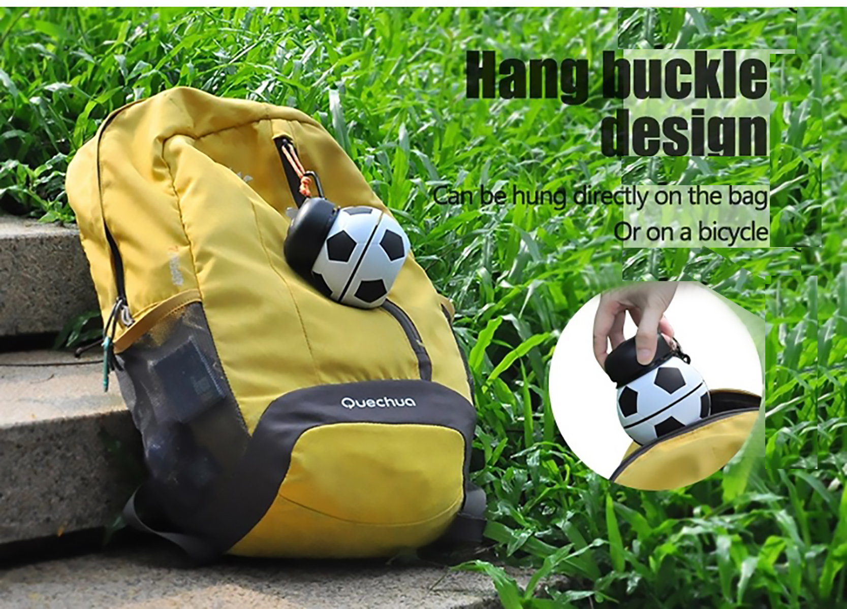 MADIOLA Botella de Agua Deportiva en forma de balón de Futbol Soccer. Botella plegable para Viaje. Termo para niños