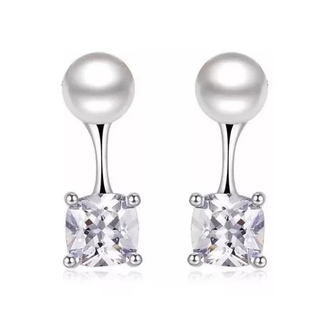 Aretes De Plata .925 Zirconia Perla De Mallorca Joyeria Dama