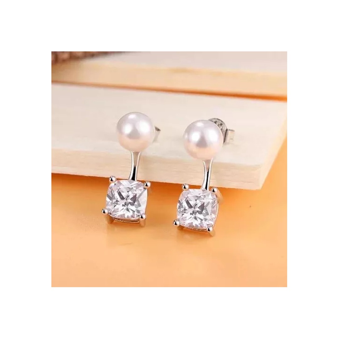 Aretes De Plata .925 Zirconia Perla De Mallorca Joyeria Dama