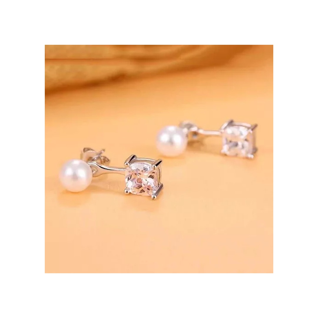 Aretes De Plata .925 Zirconia Perla De Mallorca Joyeria Dama