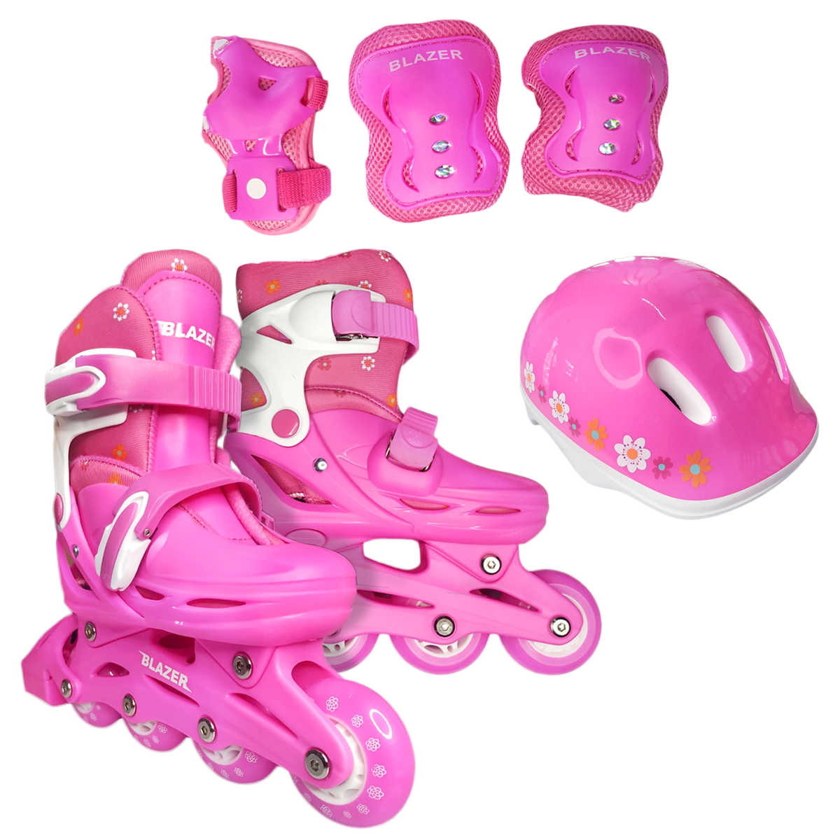 Equipo de Patinaje Infantil LED Rosa y Blanco con Mochila y Protecciones