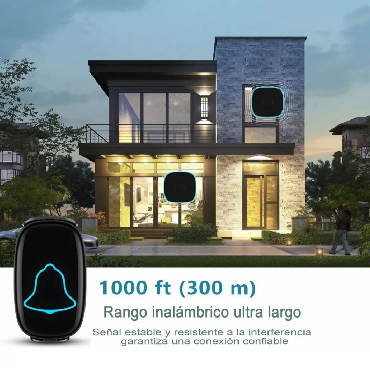 Timbre Inalámbrico Impermeable Con 1 Transmiso 2 Receptores