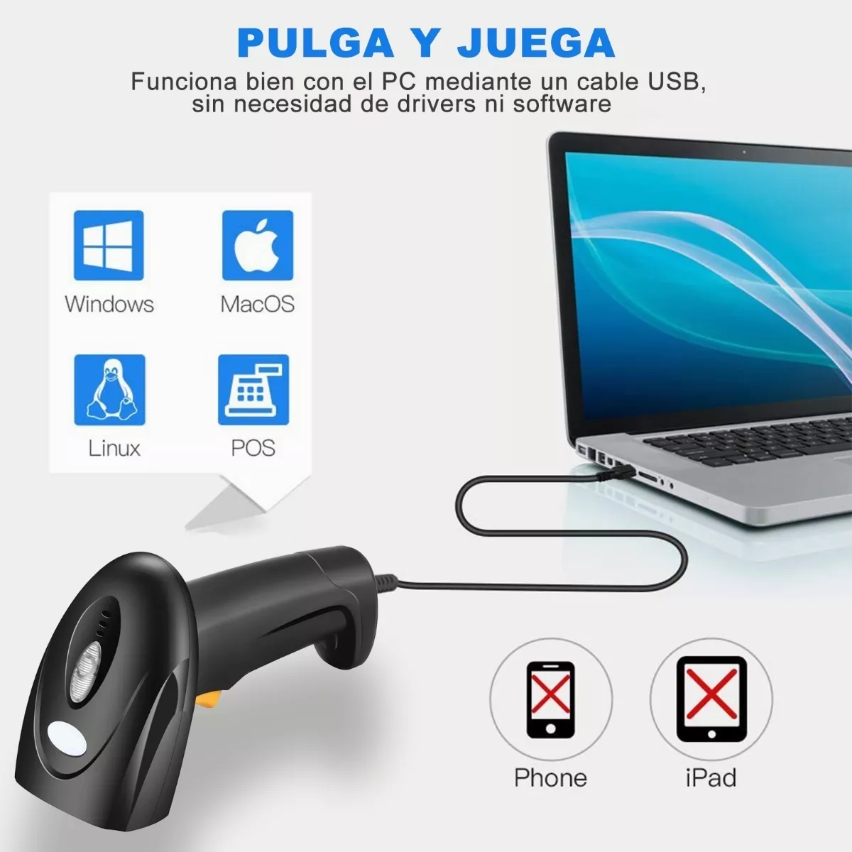 Lector Codigo De Barras Láser Punto Venta Escaner 1d Con Usb