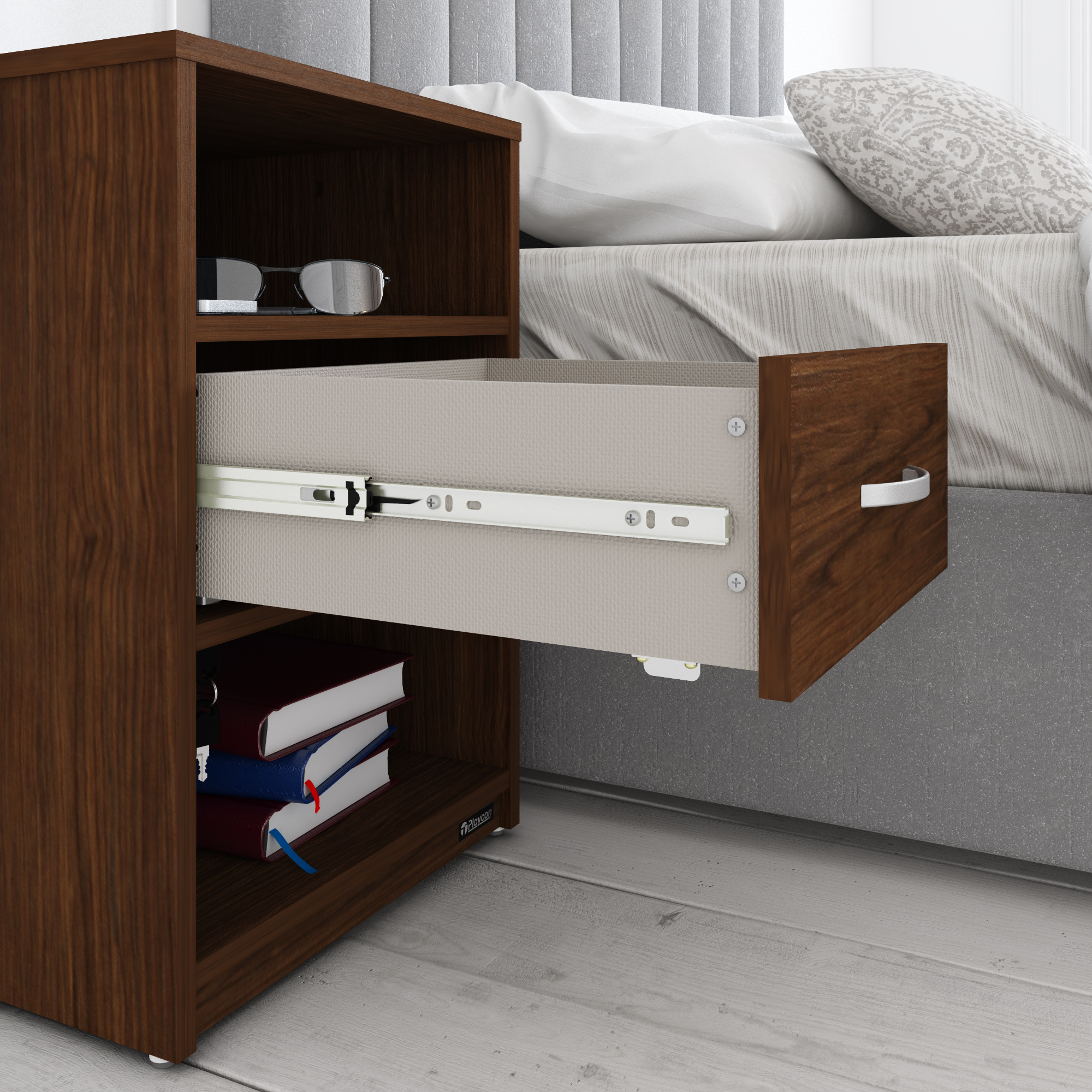 Buró Con Llave 1 Cajón Playcon Color Nogal Texturizado