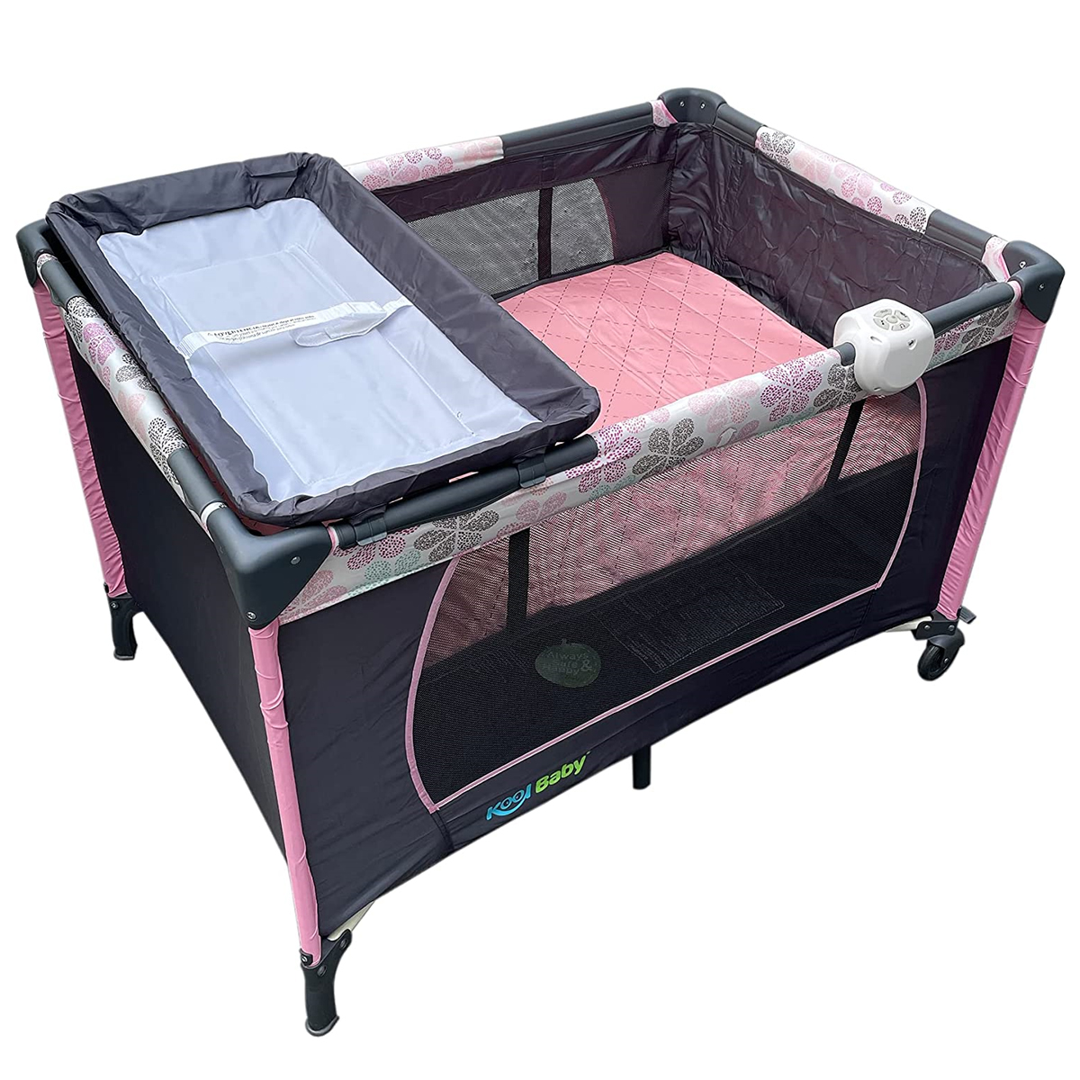 Cuna Corral Kool Baby PP02 Rosa Gris con Caja Musical