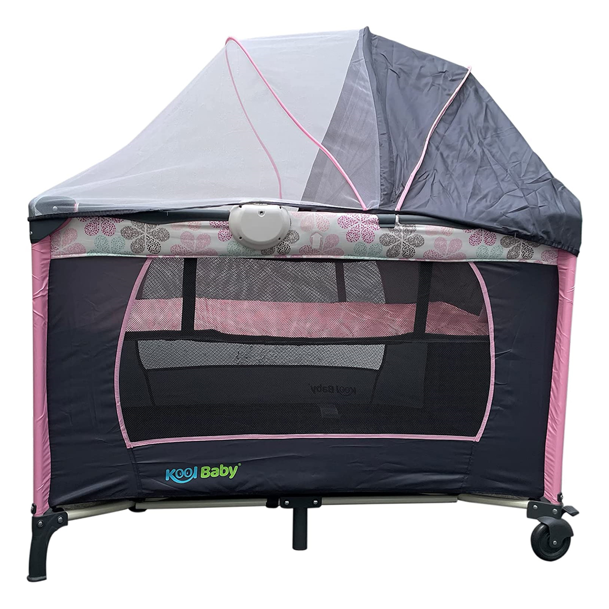 Cuna Corral Kool Baby PP02 Rosa Gris con Caja Musical