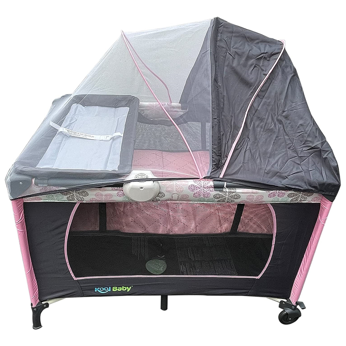 Cuna Corral Kool Baby PP02 Rosa Gris con Caja Musical