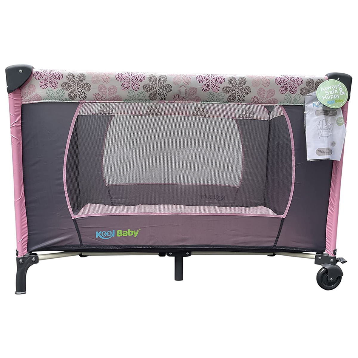 Cuna Corral Kool Baby PP02 Rosa Gris con Caja Musical